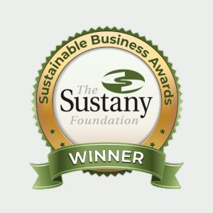 Sustany Foundation Sustainable Business Awards winner badge with green and gold colors.